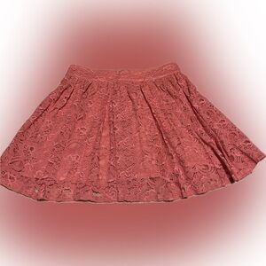 💥Women Forever 21 Coral Floral Lace Lined Mini Skirt Flare Back Zipper Small